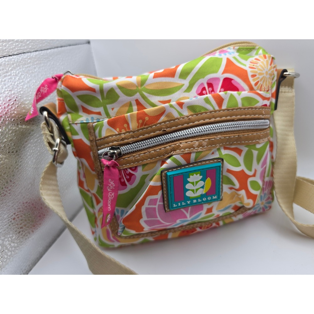 Lily Bloom Floral Fruit Print Canvas Crossbody Bag Multicolored Small Purse